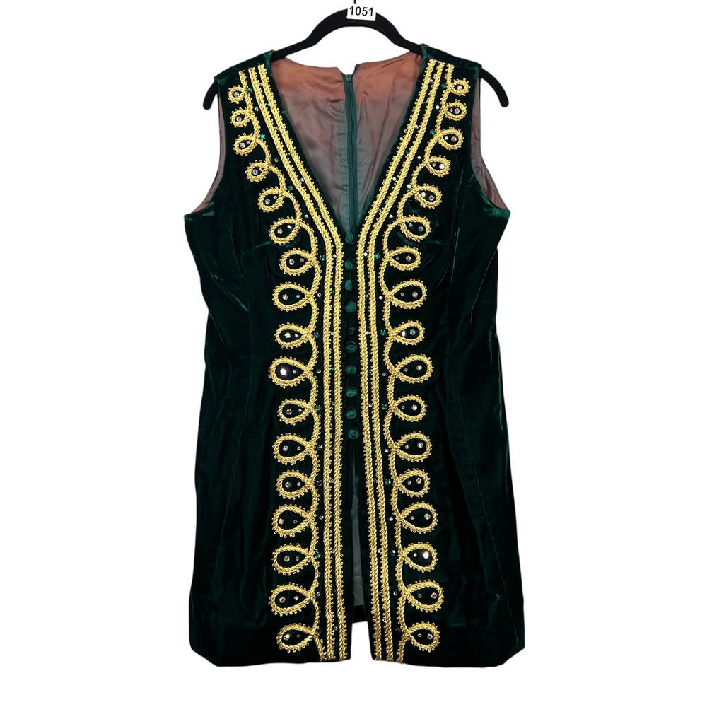 Renaissance Velvet Tunic Women M Green Gold Braided Costume Vintage Homemade